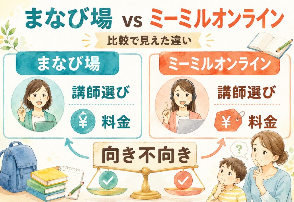 まなび場 vs ミーミルオンライン、講師選びと料金を並べて見えた意外な向き不向き