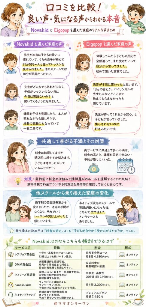NovakidとEigopop 口コミを比較!良い声・気になる声からわかる本音