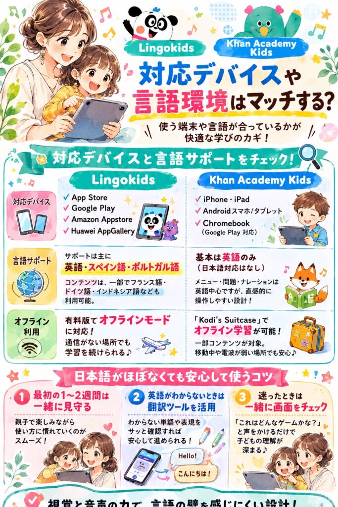 LingokidsとKhan Academy Kids 対応デバイスや言語環境はマッチする？