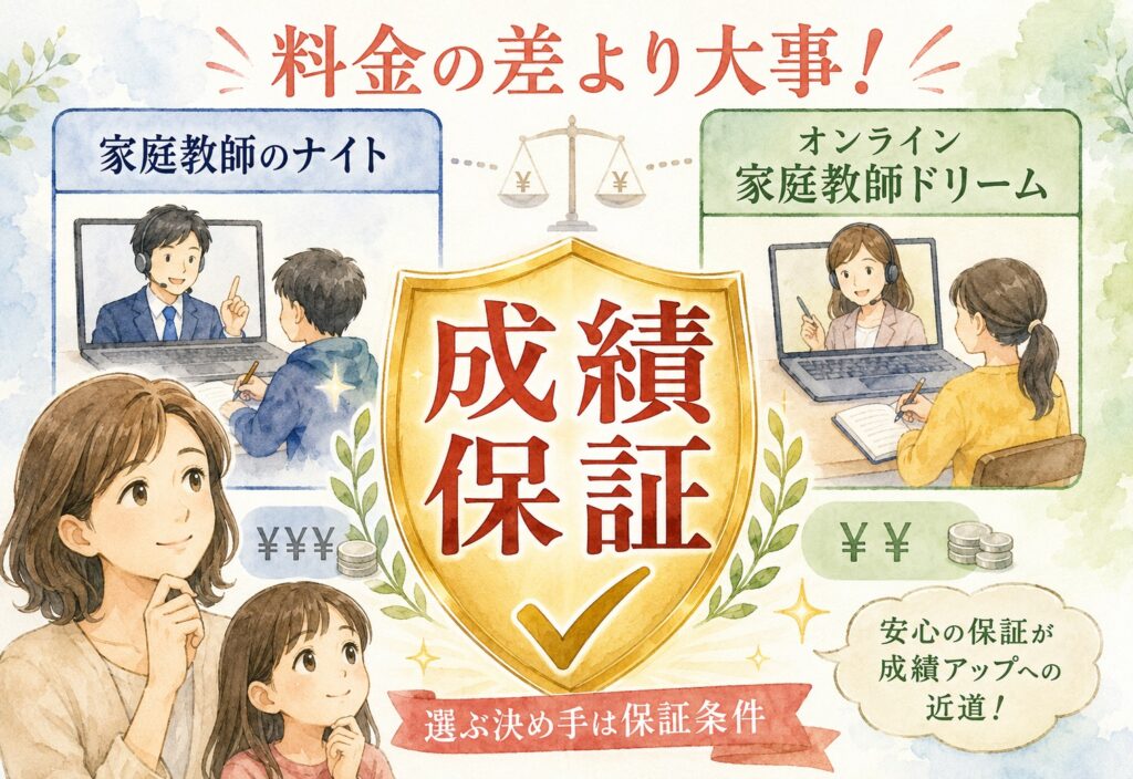 家庭教師のナイト vs オンライン家庭教師ドリーム、料金の差より大事だった成績保証という条件