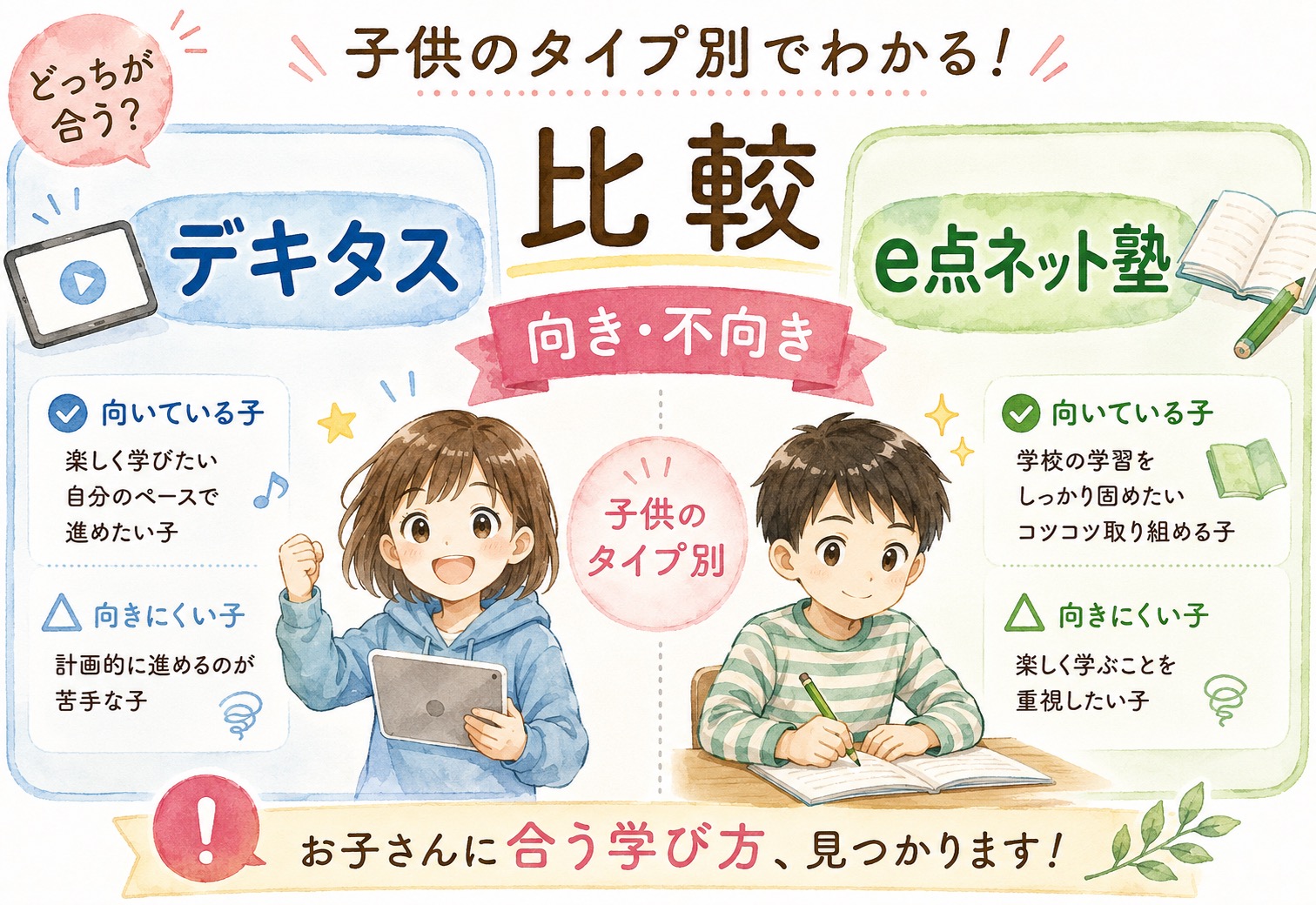 デキタスとe点ネット塾を比較|子供のタイプ別に向き不向きがはっきり見えた話