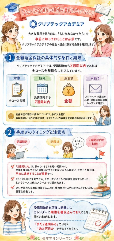 クリプテックアカデミア　退会・返金保証の条件を事前に知っておこう