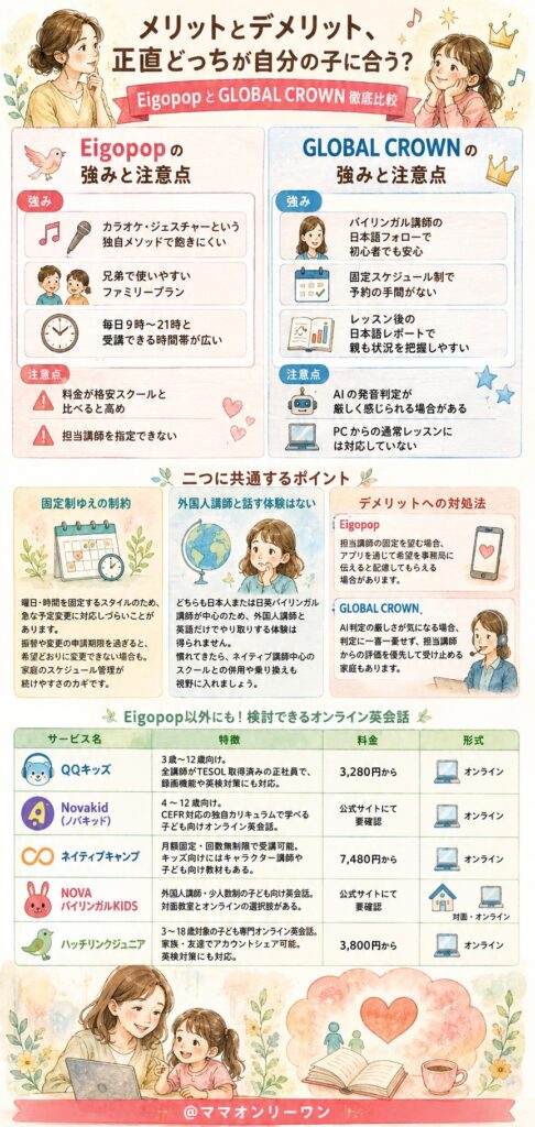 EigopopとGLOBAL CROWN メリットとデメリット、正直どっちが自分の子に合う？