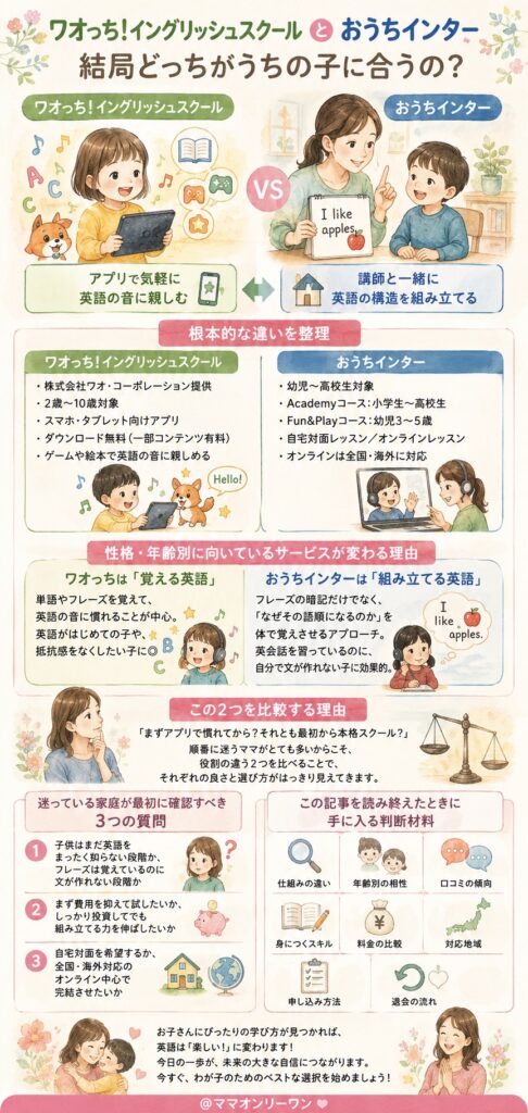 ワオっち!イングリッシュスクールとおうちインター、結局どっちがうちの子に合うの?