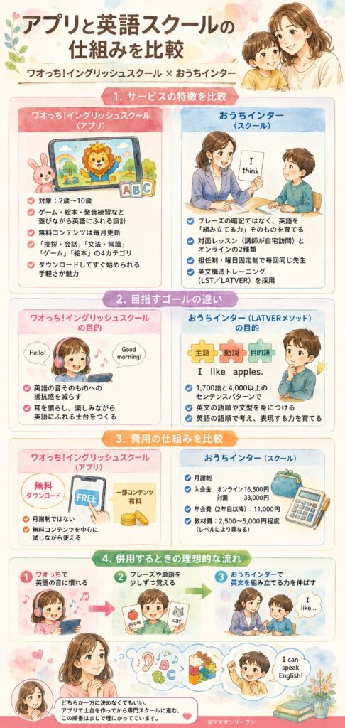 ワオっち!イングリッシュスクールとおうちインター そもそも何が違うの?アプリと英語スクールの仕組みを比較