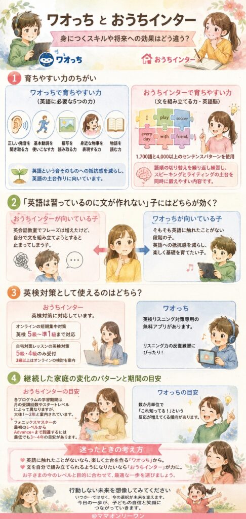 ワオっち!イングリッシュスクールとおうちインター 身につくスキルや将来への効果はどう違う?