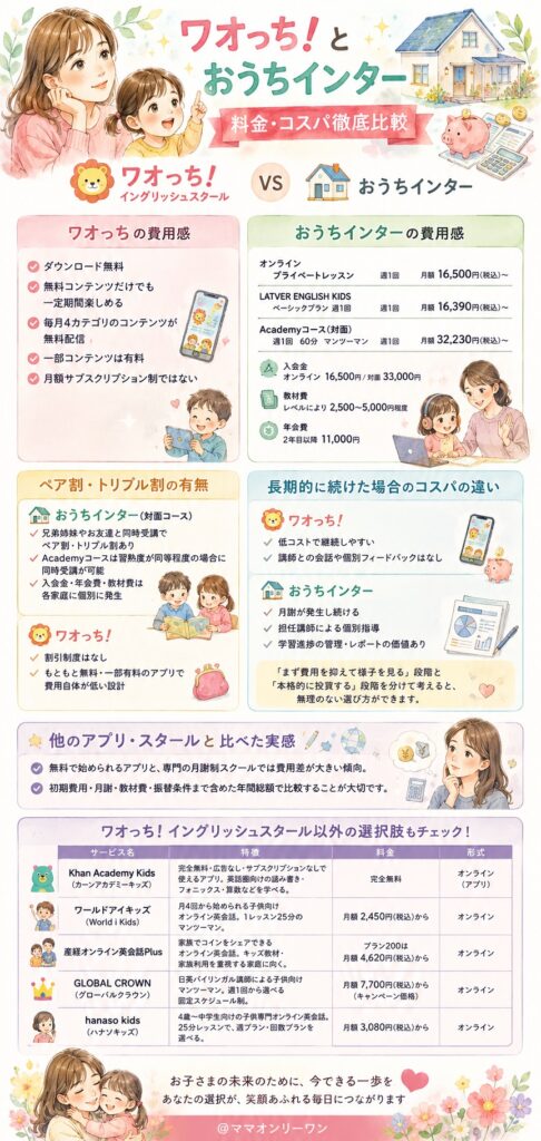 ワオっち!イングリッシュスクールとおうちインター 料金はどのくらい違う?コスパを比較