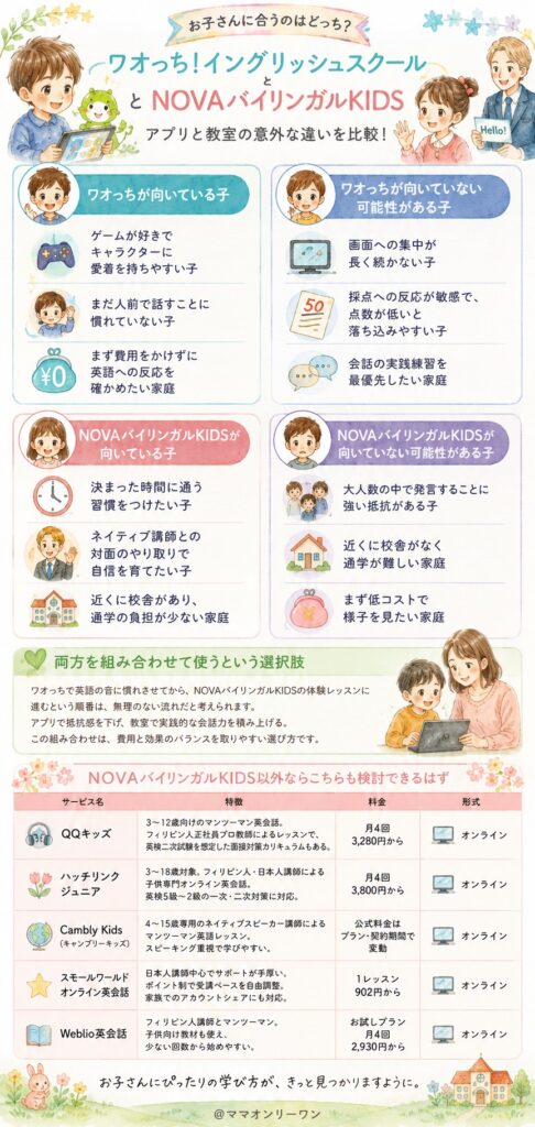 ワオっち!イングリッシュスクールとNOVAバイリンガルKIDS どんな子に向いていて、どんな子には向いていないの?