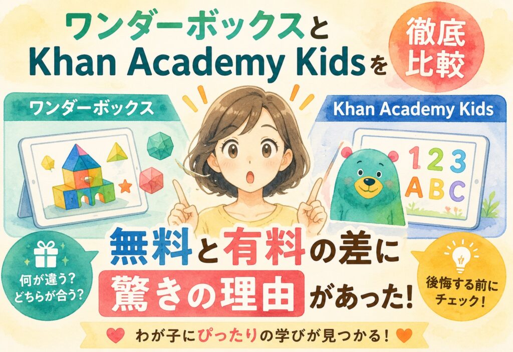 ワンダーボックスとKhan Academy Kidsを徹底比較、無料と有料の差に驚きの理由があった