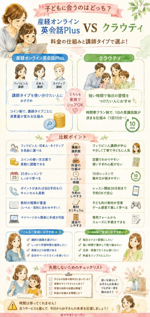 産経オンライン英会話Plusとクラウティ、結局どっちが子どもに合う?