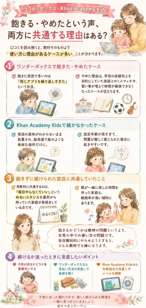 ワンダーボックスとKhan Academy Kids 飽きる・やめたという声、両方に共通する理由はある？