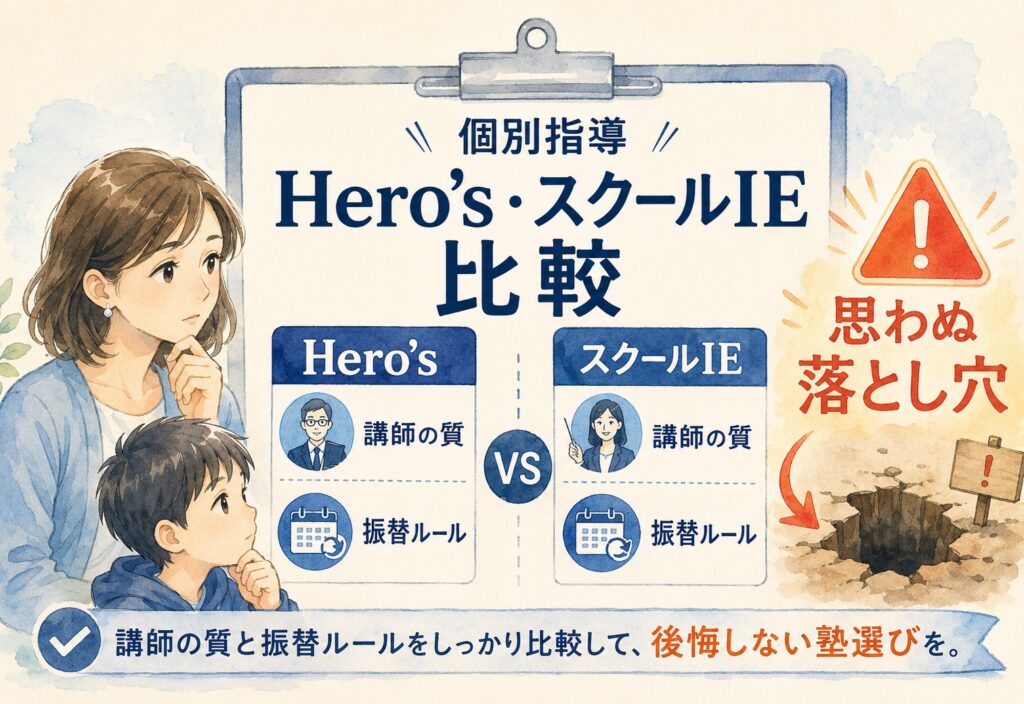 個別指導学院Hero'sヒーローズ・スクールIE比較!講師の質や振替ルールで見えた思わぬ落とし穴