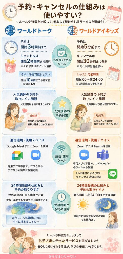 ワールドトークとワールドアイキッズ　予約・キャンセルの仕組みは使いやすい?