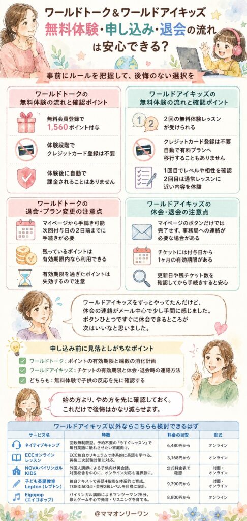ワールドトークとワールドアイキッズ　無料体験・申し込み・退会の流れは安心できる?