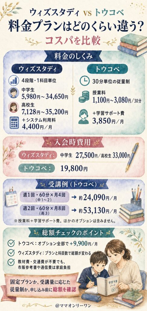 ウィズスタディとトウコベ 料金プランはどのくらい違う?コスパを比較