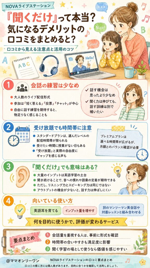 NOVAライブステーション 「聞くだけ」って本当？気になるデメリットの口コミをまとめると?