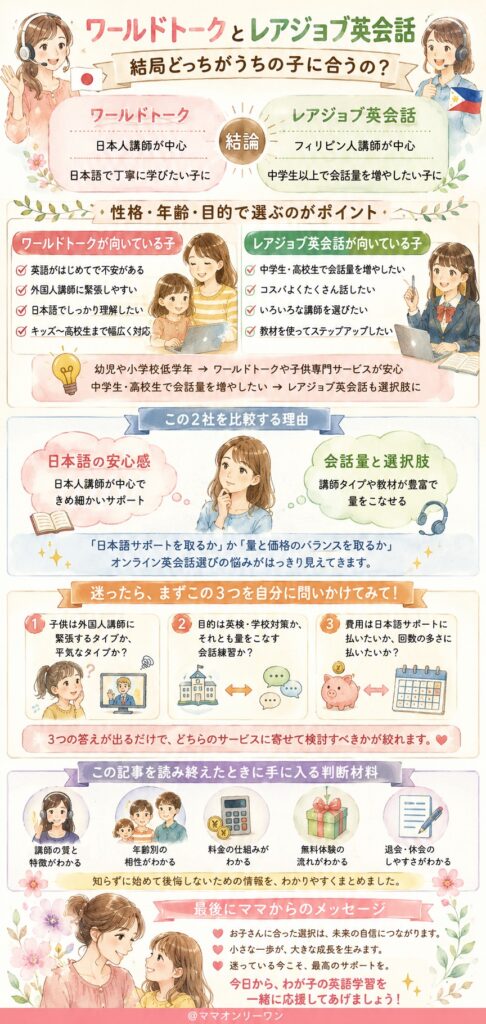 ワールドトークとレアジョブ英会話、結局どっちがうちの子に合うの?