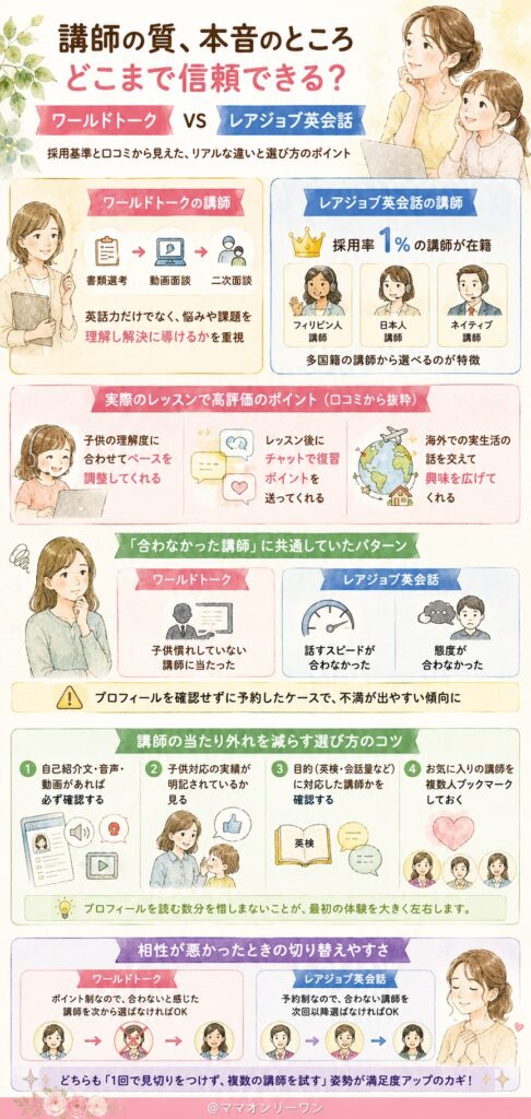 ワールドトークとレアジョブ英会話 講師の質、本音のところどこまで信頼できる?