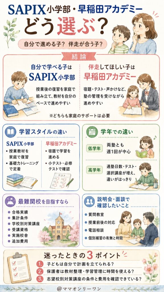 結論から言うと、SAPIX小学部と早稲田アカデミーはどう選び分ければいいのか？