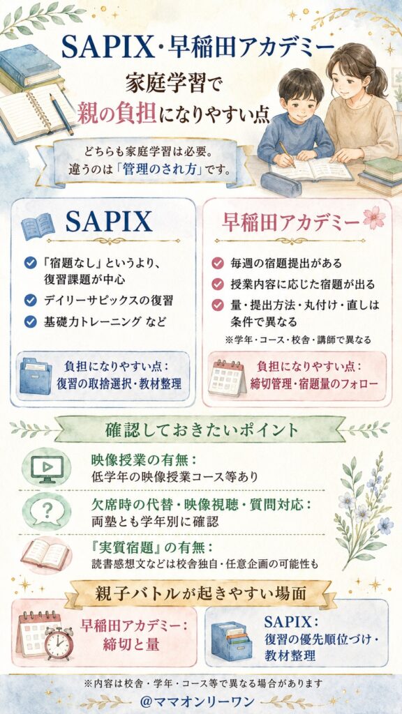 SAPIX小学部と早稲田アカデミー 宿題と家庭学習の量は、どちらが親の負担になるのか？