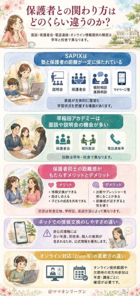 SAPIX小学部と早稲田アカデミー 保護者との関わり方はどのくらい違うのか？