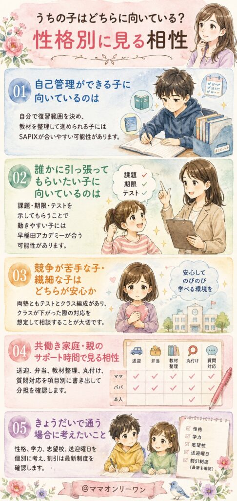 SAPIX小学部と早稲田アカデミー うちの子はどちらに向いている？性格別に見る相性