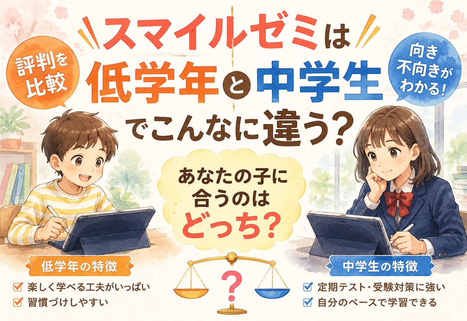 スマイルゼミは低学年と中学生でこんなに違う?評判を比較して分かった向き不向き