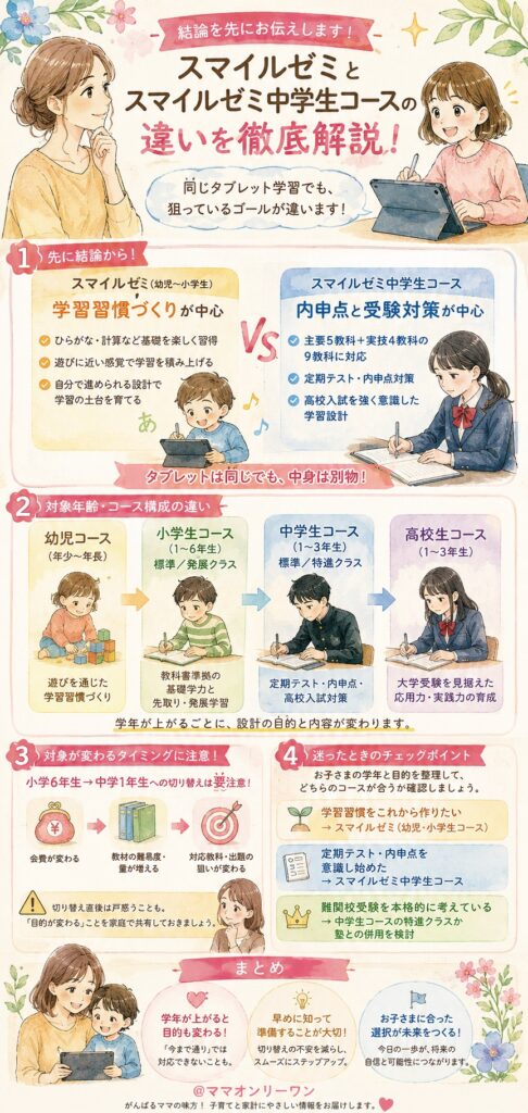 結論として、スマイルゼミとスマイルゼミ中学生コースは何が違うの？