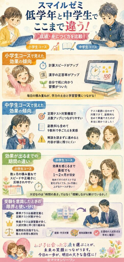 スマイルゼミは低学年と中学生 成績・身につく力はどちらのコースでどう違う？