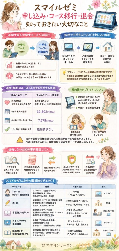 スマイルゼミは低学年と中学生 申し込み・コース移行・退会で知っておきたいことは？