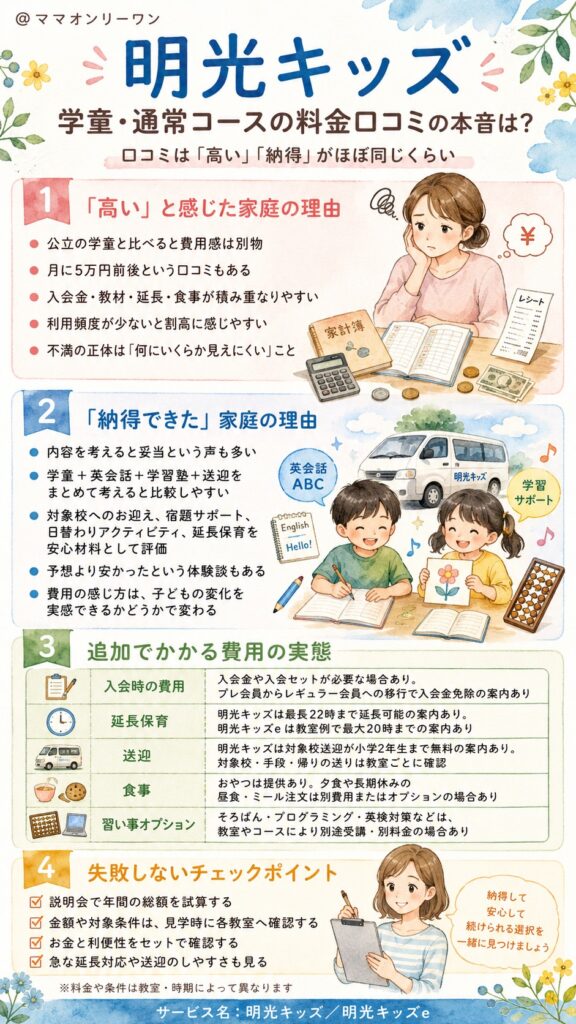 明光キッズの学童・通常コースの料金に関する口コミの本音は?