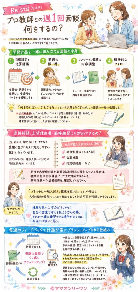 オンライン家庭教師Re:sta プロ教師との週1回面談、何をするの？