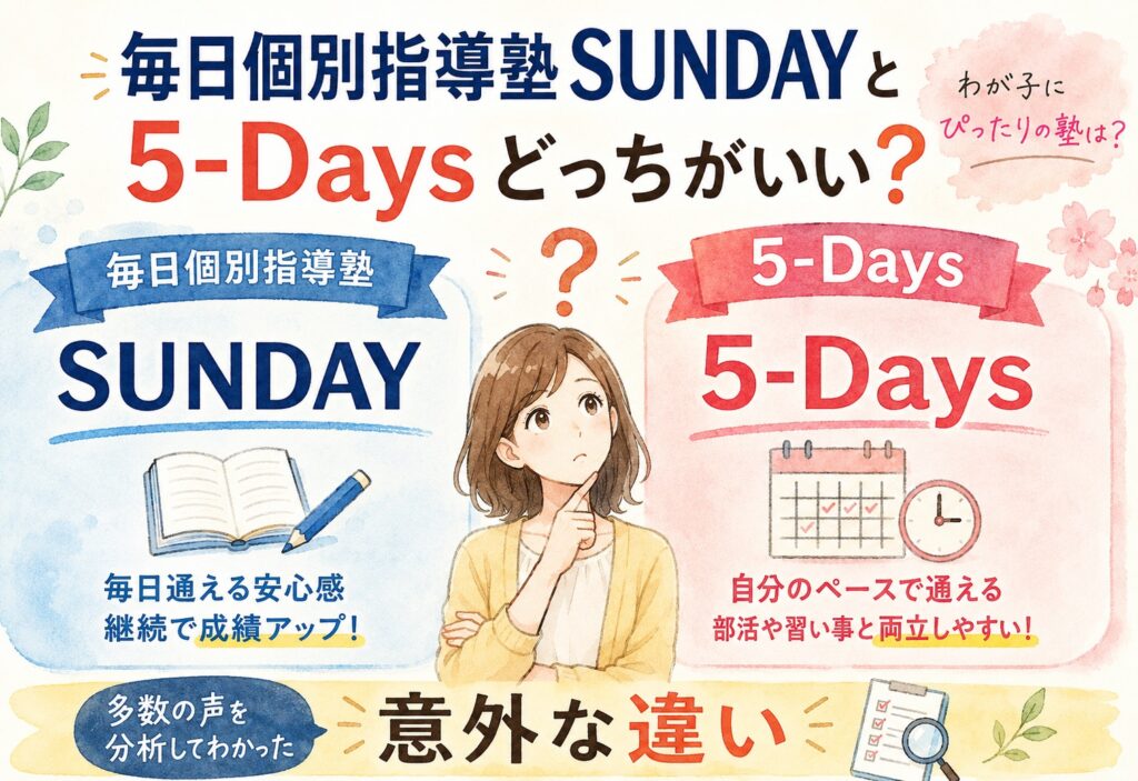 毎日個別指導塾SUNDAYと5-Daysどっちがいい?多数の声を分析してわかった意外な違い