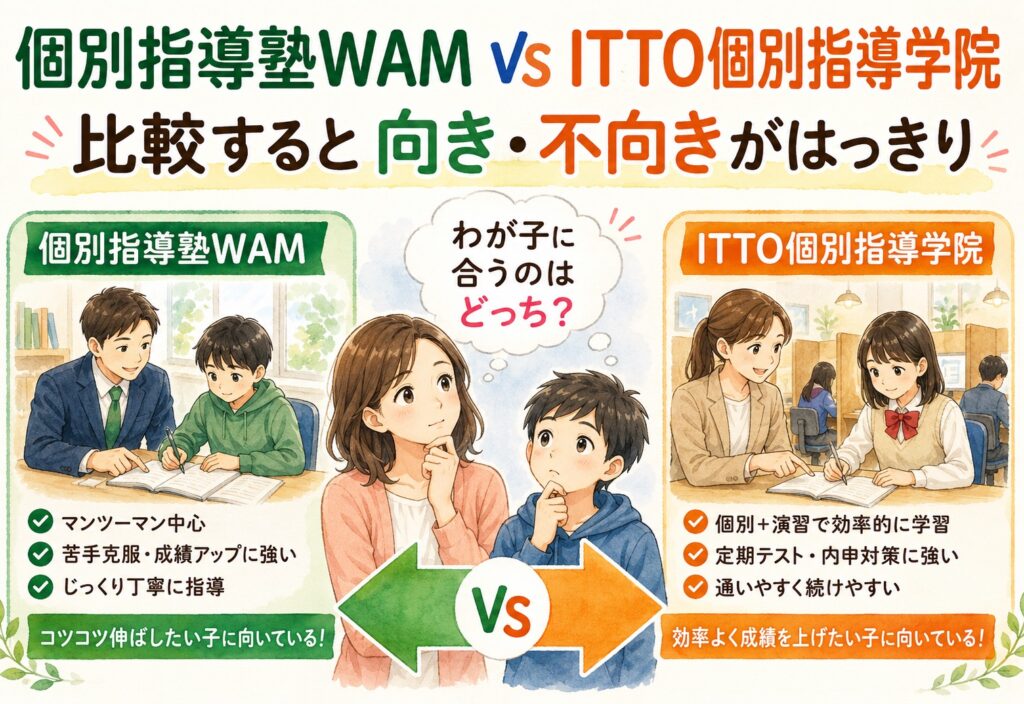 個別指導塾WAMとITTO個別指導学院を比較したら、想像以上に向き不向きがはっきりした話