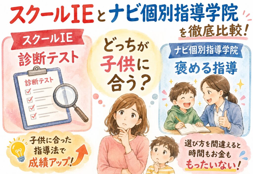 スクールIEとナビ個別指導学院を徹底比較!診断テストか褒める指導かどっちが子供に合う