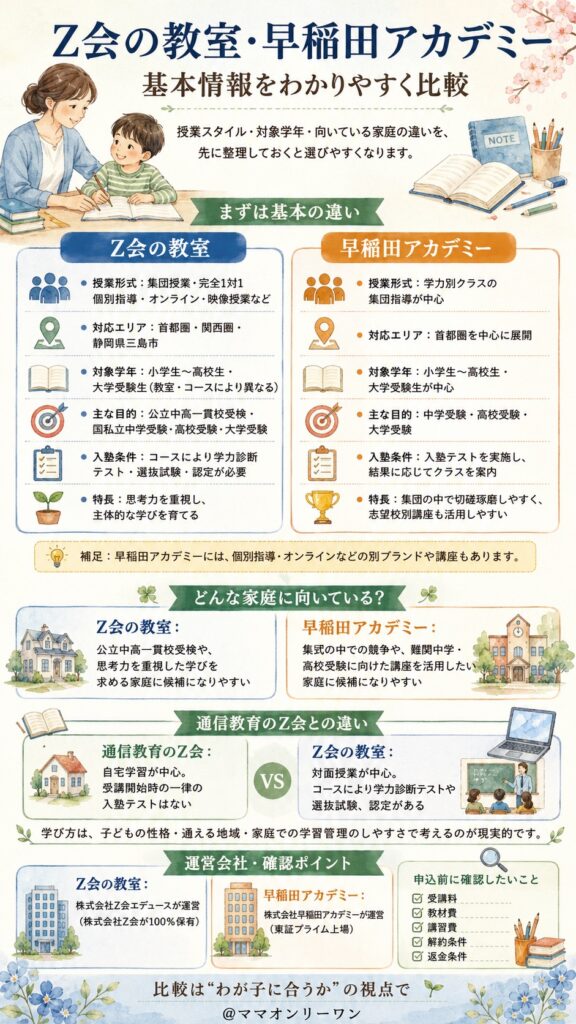 Z会の教室と早稲田アカデミー　そもそもどんな塾なの？基本情報を比べると
