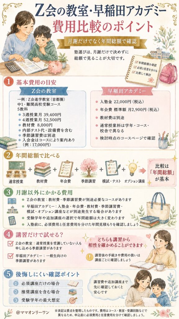 Z会の教室と早稲田アカデミー　料金を比べると、実際どちらが家計にやさしい？