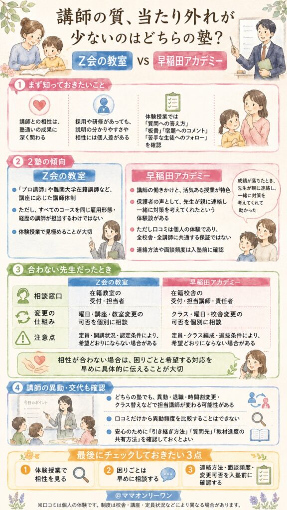 Z会の教室と早稲田アカデミー　講師の質、当たり外れが少ないのはどちらの塾？