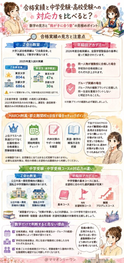 Z会の教室と早稲田アカデミー　合格実績と中学受験・高校受験への対応力を比べると？