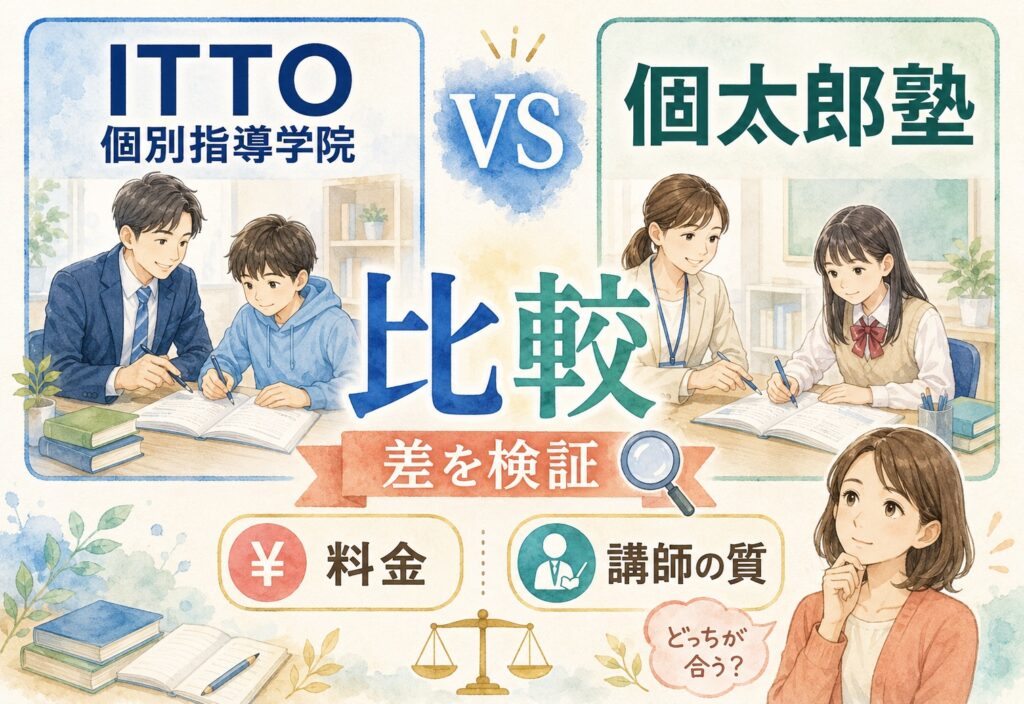 ITTO個別指導学院と個太郎塾を比較したら想像以上に差があった!料金と講師の質を検証