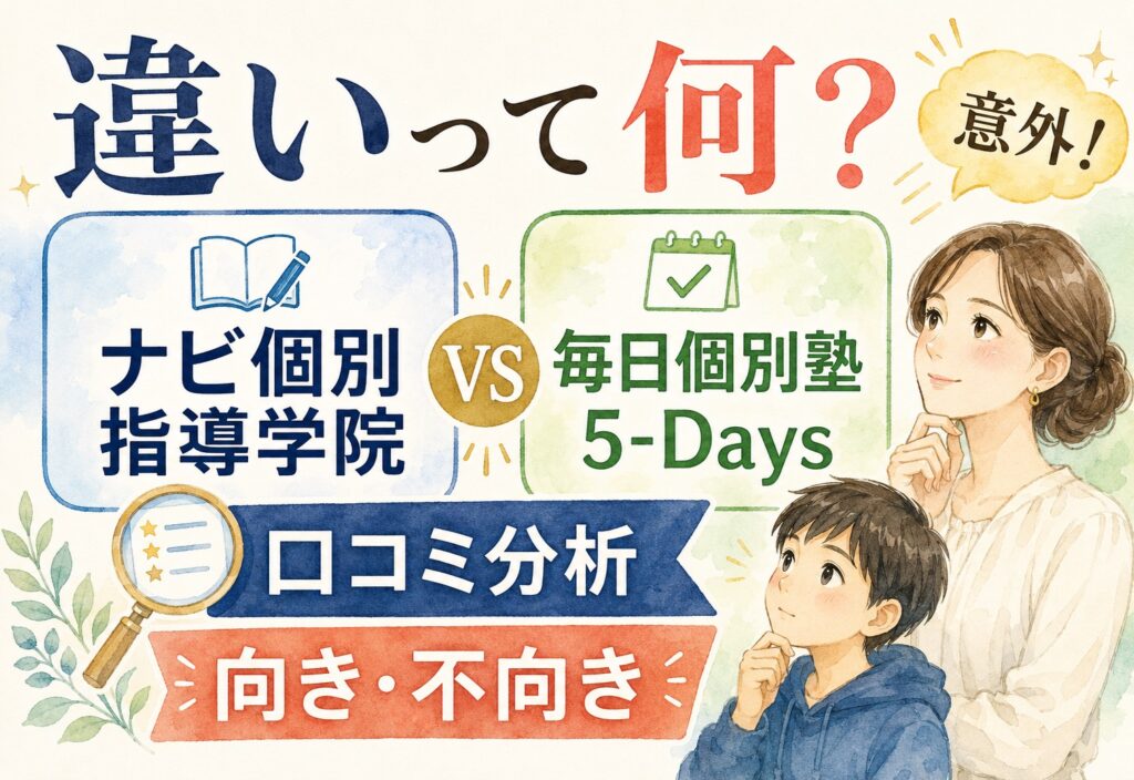 ナビ個別指導学院と毎日個別塾5-Daysの違いって何?口コミ分析で見えた向き不向きが意外でした