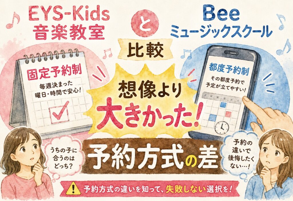 EYS-Kids音楽教室とBeeミュージックスクール比較、想像より大きかった予約方式の差