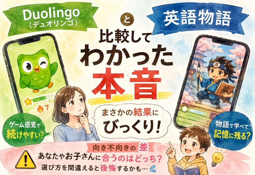 Duolingo(デュオリンゴ)と英語物語を比較してわかった本音、まさかの結果にびっくりした向き不向きの差