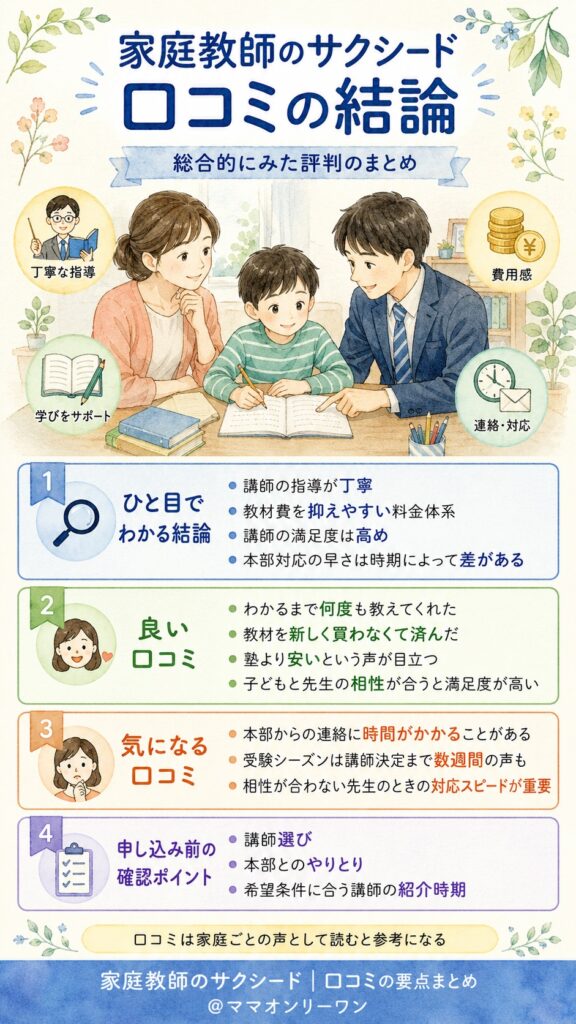 家庭教師のサクシードの口コミ、結論からいうとどうだった?