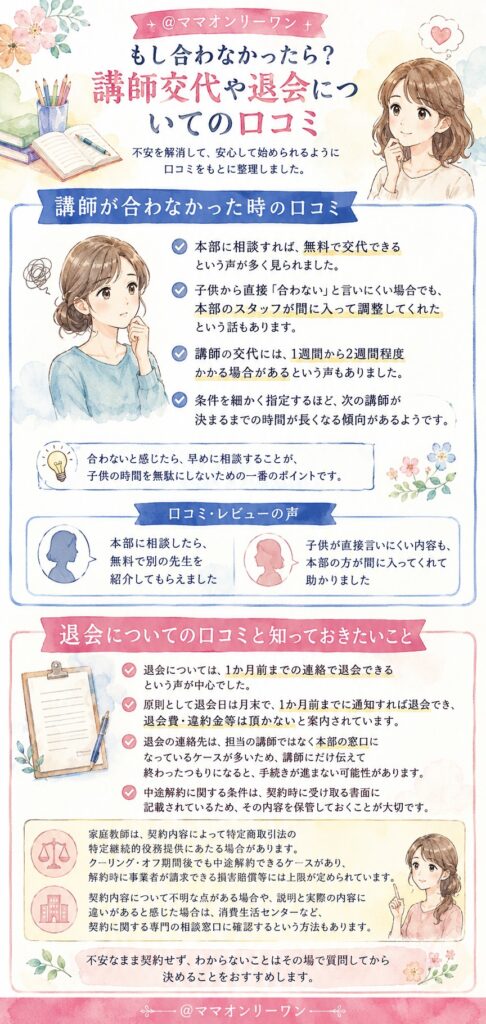 家庭教師のサクシード もし合わなかったら?講師交代や退会についての口コミ