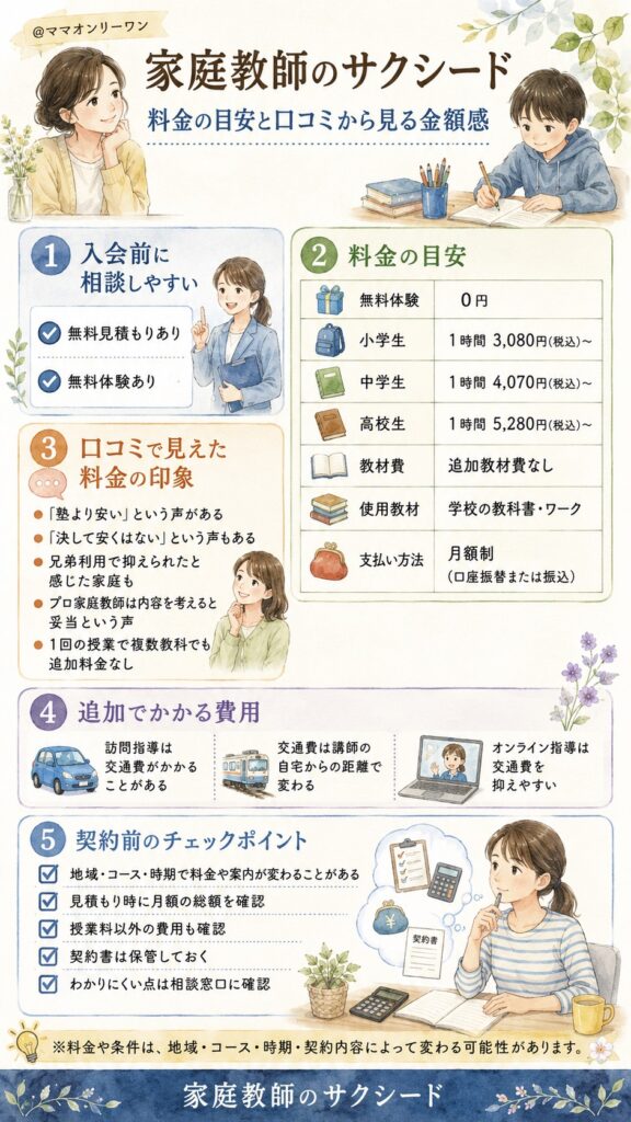 家庭教師のサクシードの料金はどうだった?口コミから見る金額感
