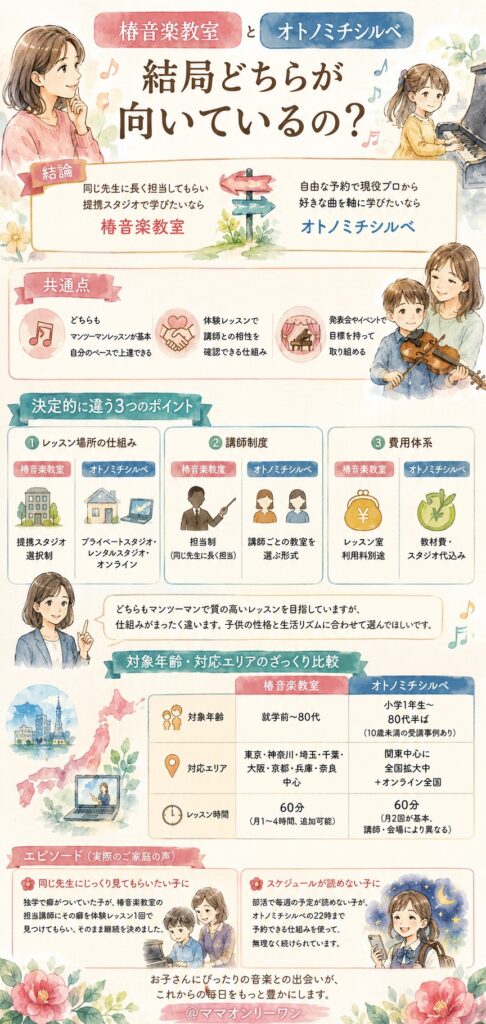 椿音楽教室とオトノミチシルベ、結局どちらが向いているの?