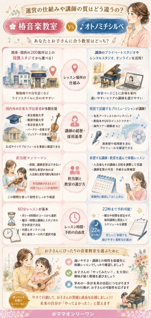椿音楽教室とオトノミチシルベ 料金で失敗しないために、何を比べればいいの?