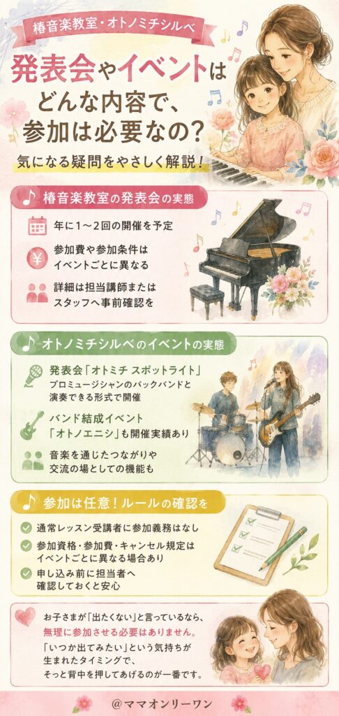 椿音楽教室とオトノミチシルベ 発表会やイベントはどんな内容で、参加は必要なの?