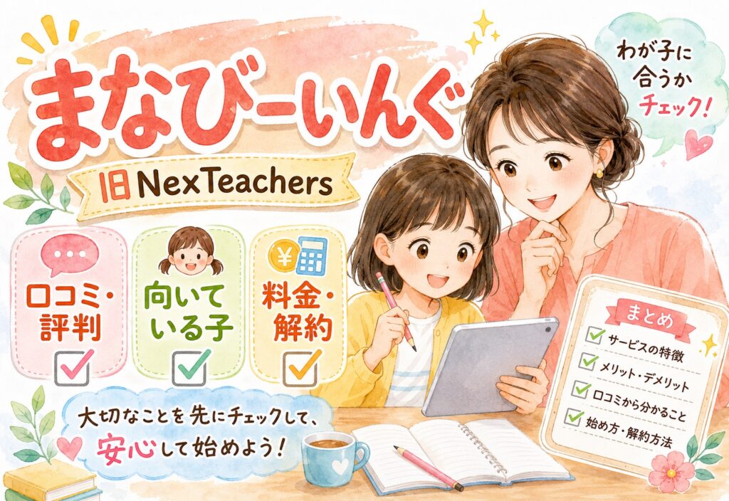 まなびーいんぐ(旧NexTeachers)の口コミ・評判まとめ｜向いている子・料金・解約も確認してみた